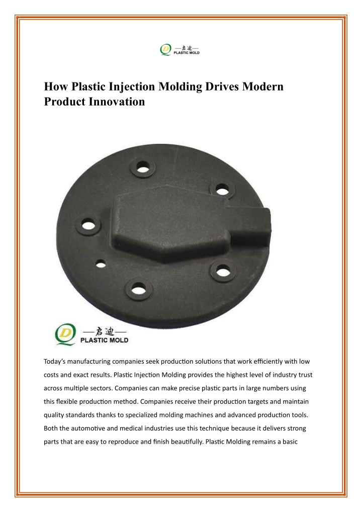 how plastic injection molding drives modern n.w