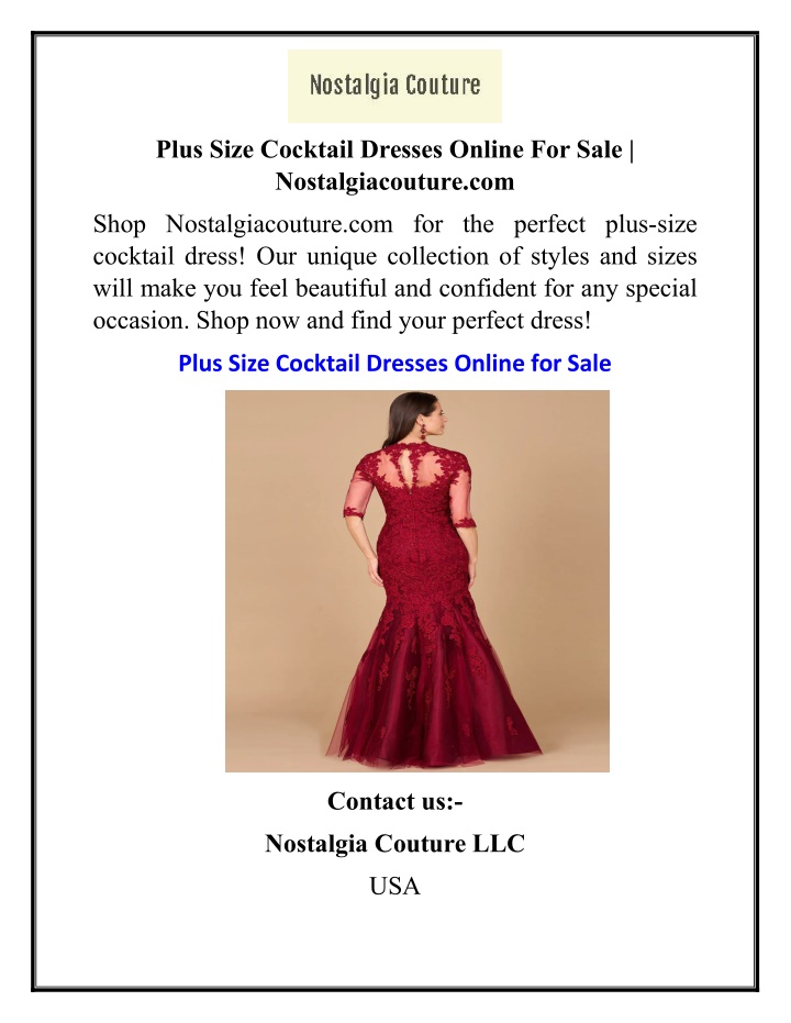 plus size cocktail dresses online for sale n.w