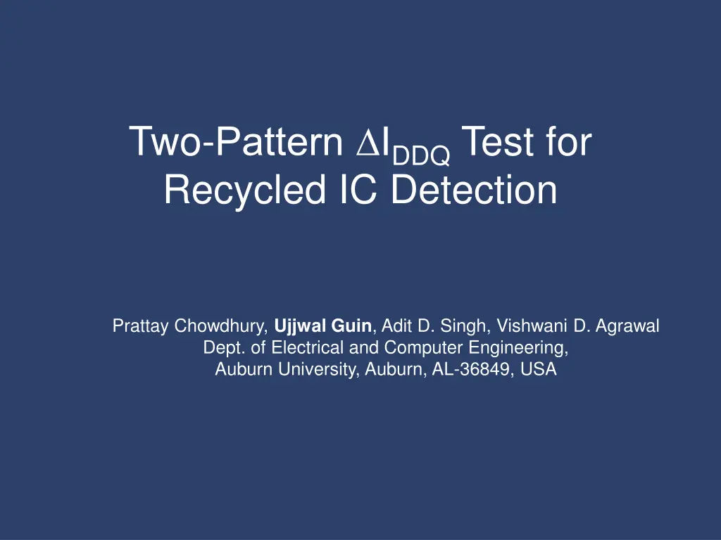 two pattern i ddq test for recycled ic detection n.w