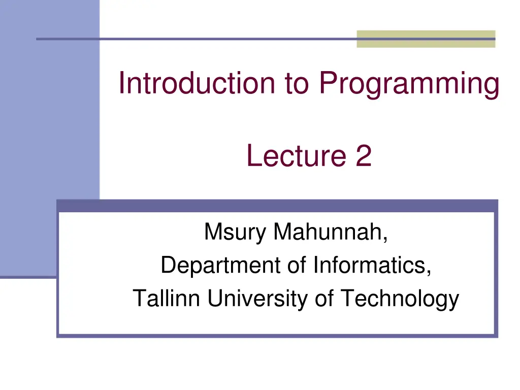 introduction to programming n.w