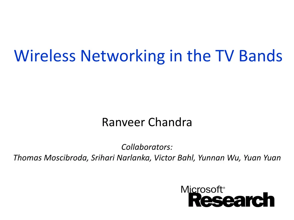 wireless networking in the tv bands n.w