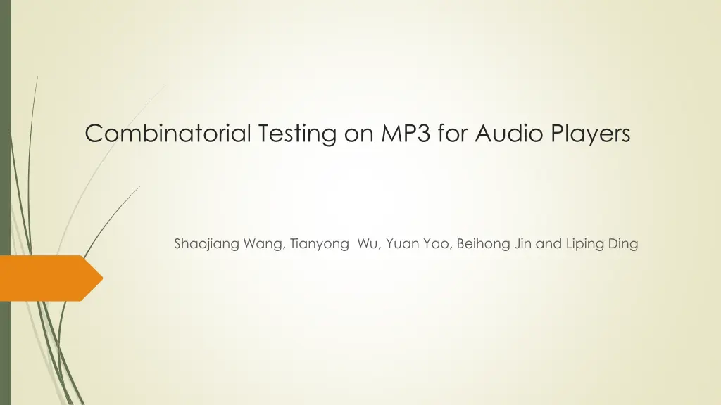 combinatorial testing on mp3 for audio players n.w