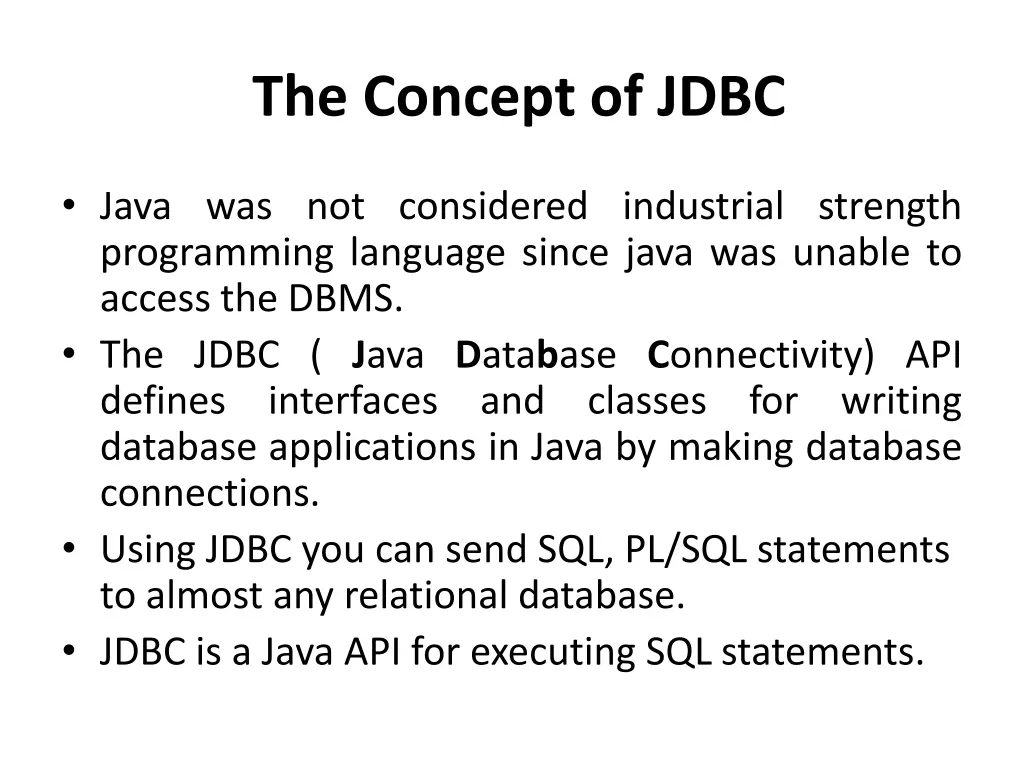 the concept of jdbc n.w