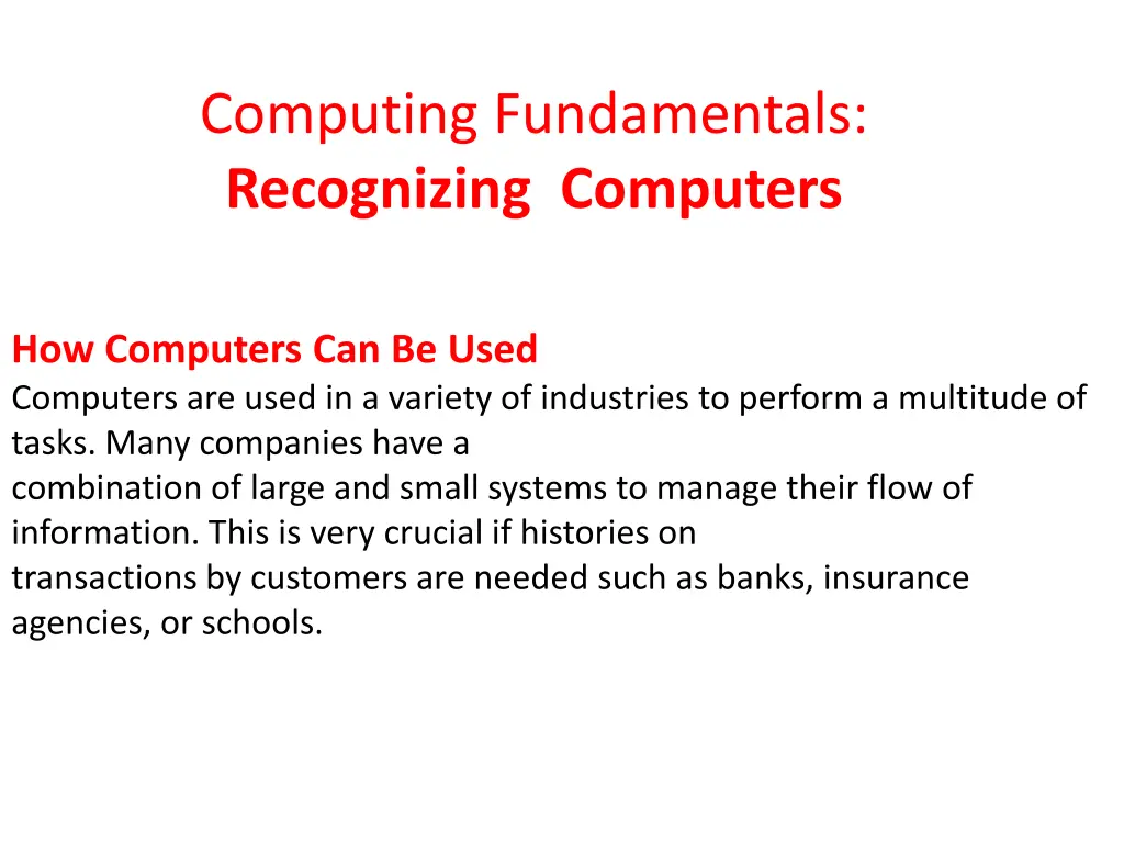 computing fundamentals recognizing computers n.w