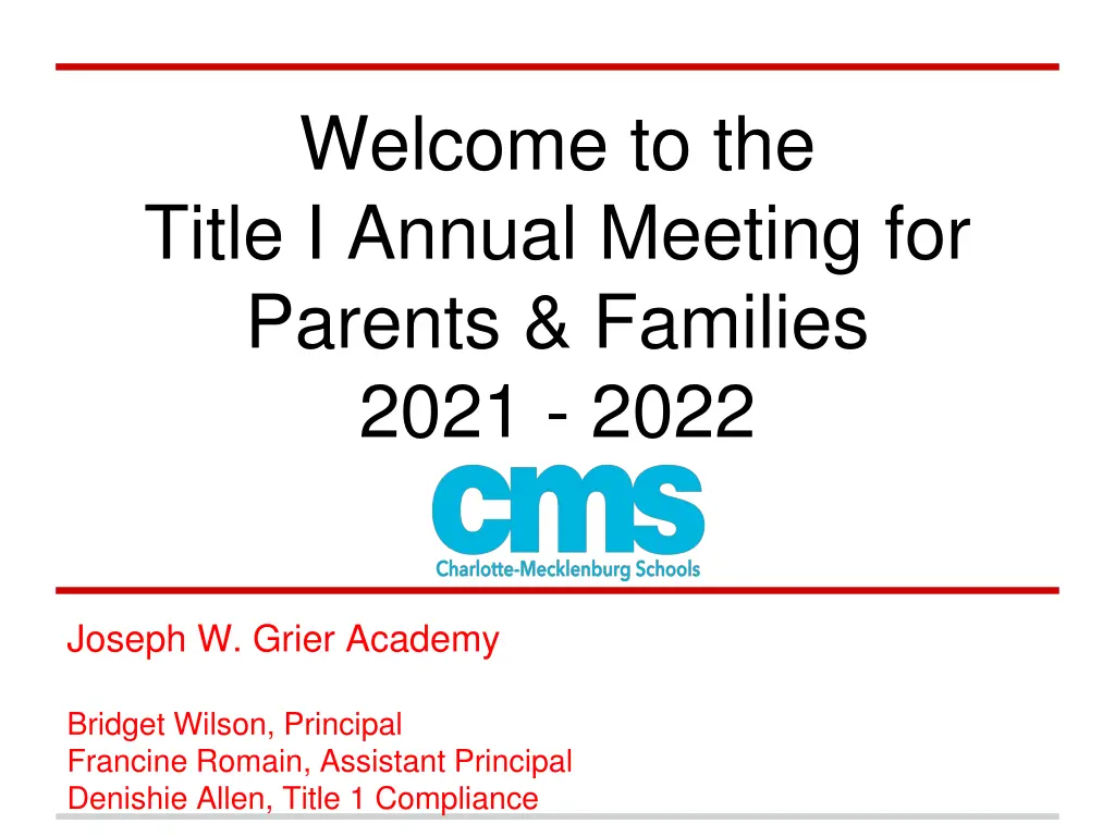 welcome to the title i annual meeting for parents n.w
