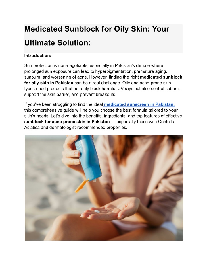 medicated sunblock for oily skin your n.w