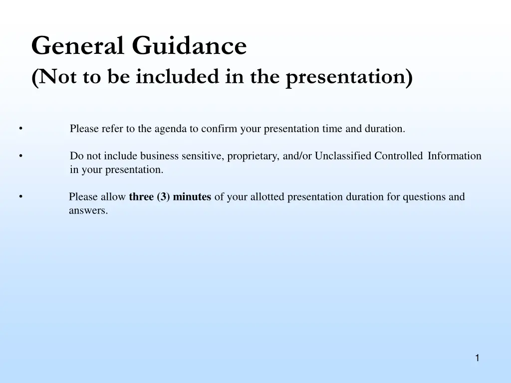 general guidance not to be included n.w