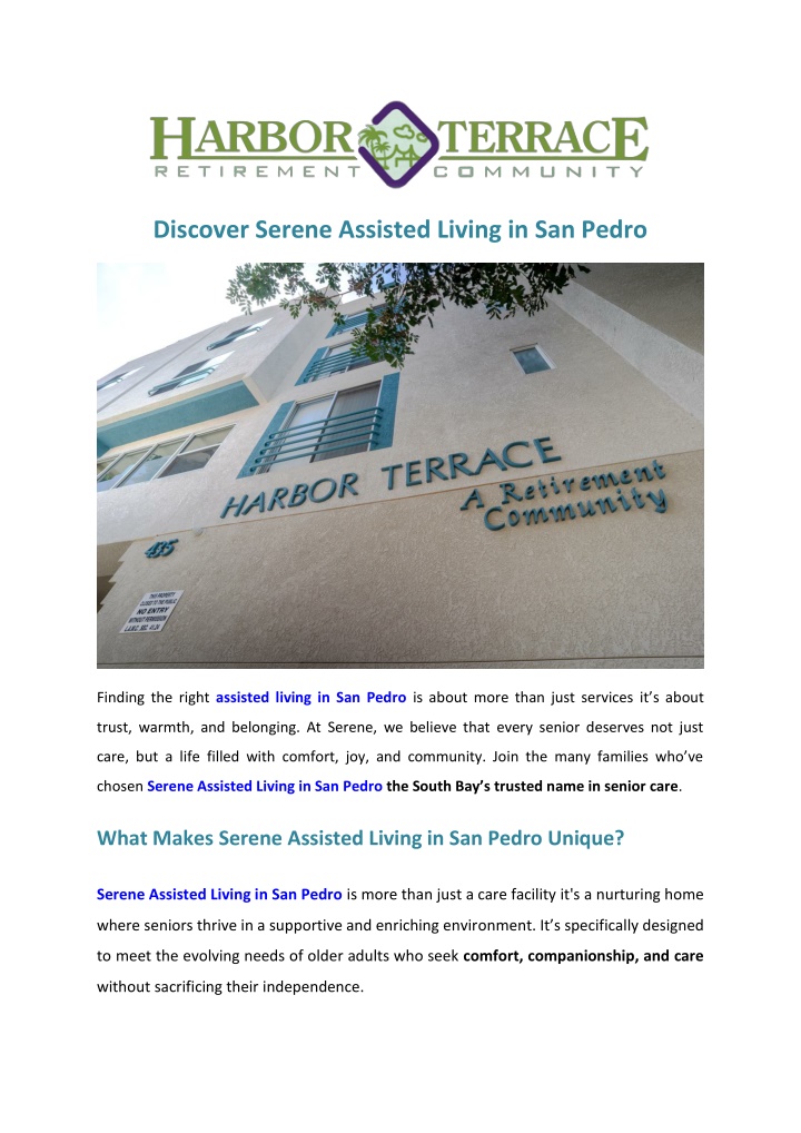 discover serene assisted living in san pedro n.w