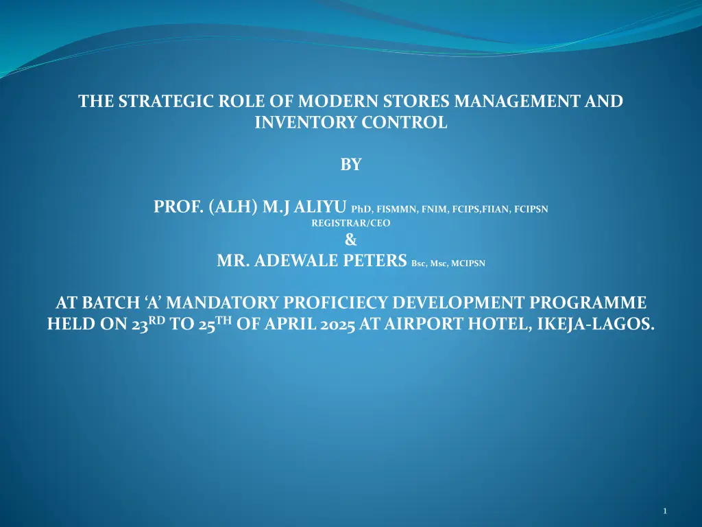 the strategic role of modern stores management n.w