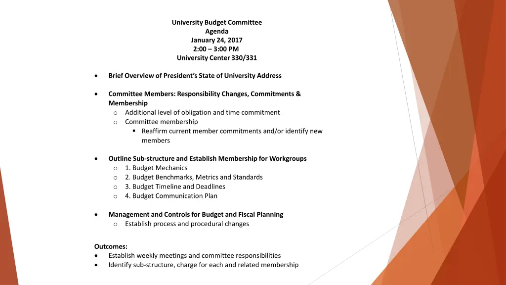 university budget committee agenda january n.w