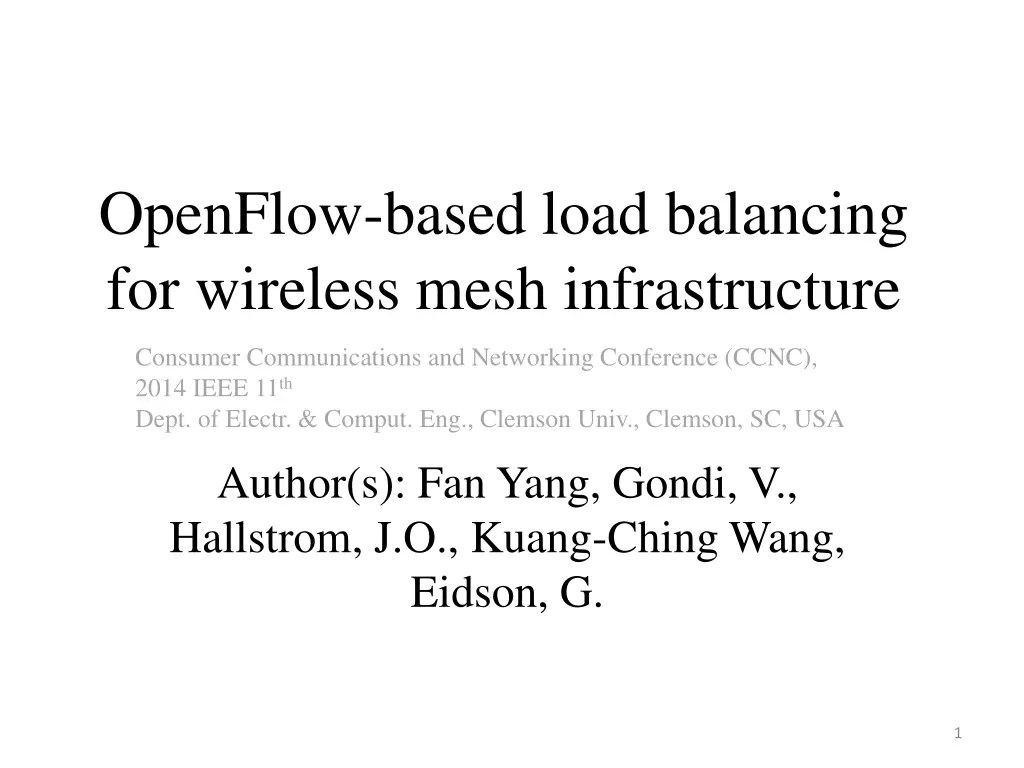 openflow based load balancing for wireless mesh n.w