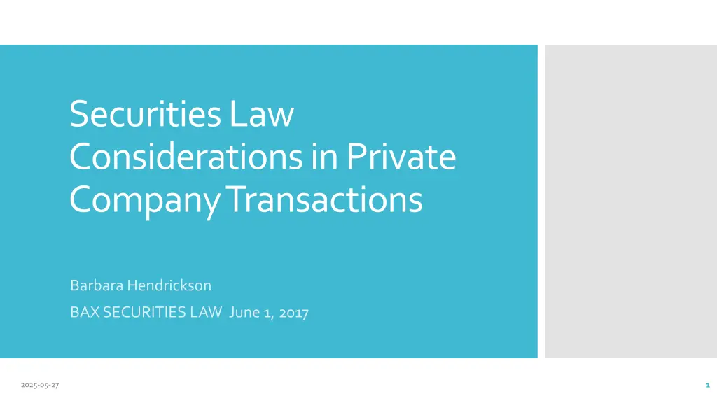 securities law considerations in private company n.w