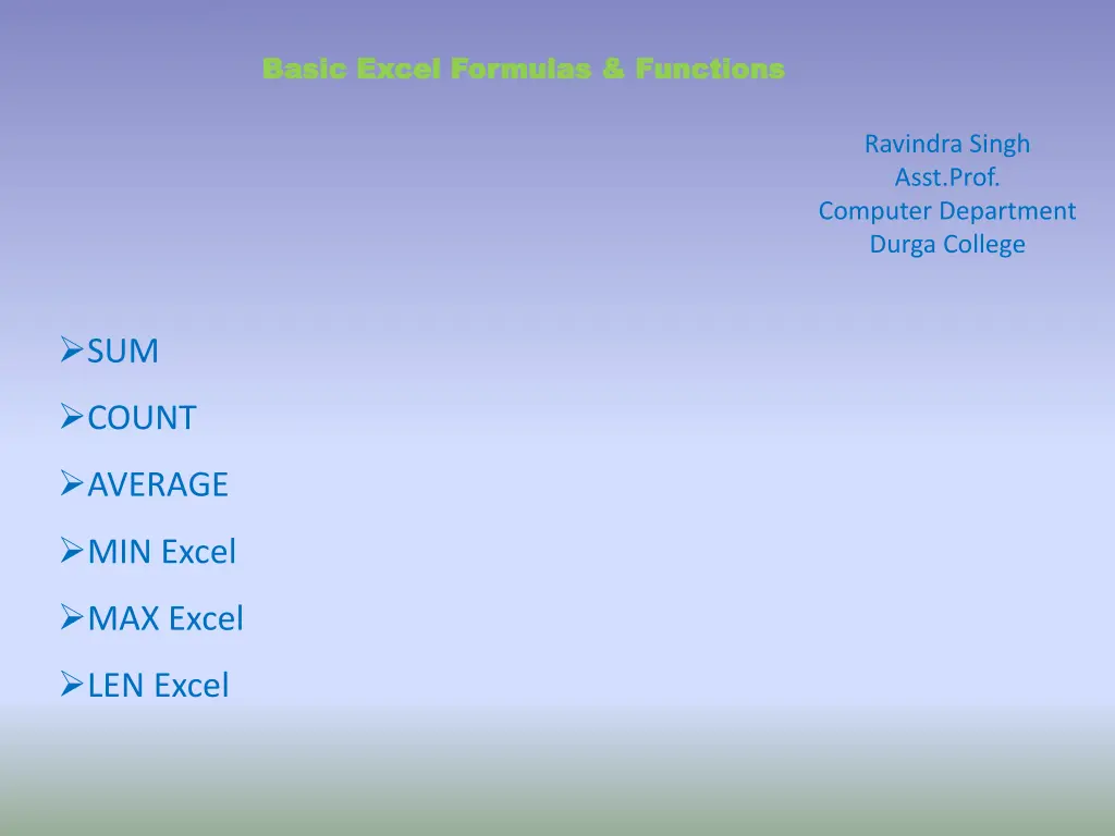 basic excel basic excel formulas functions n.w