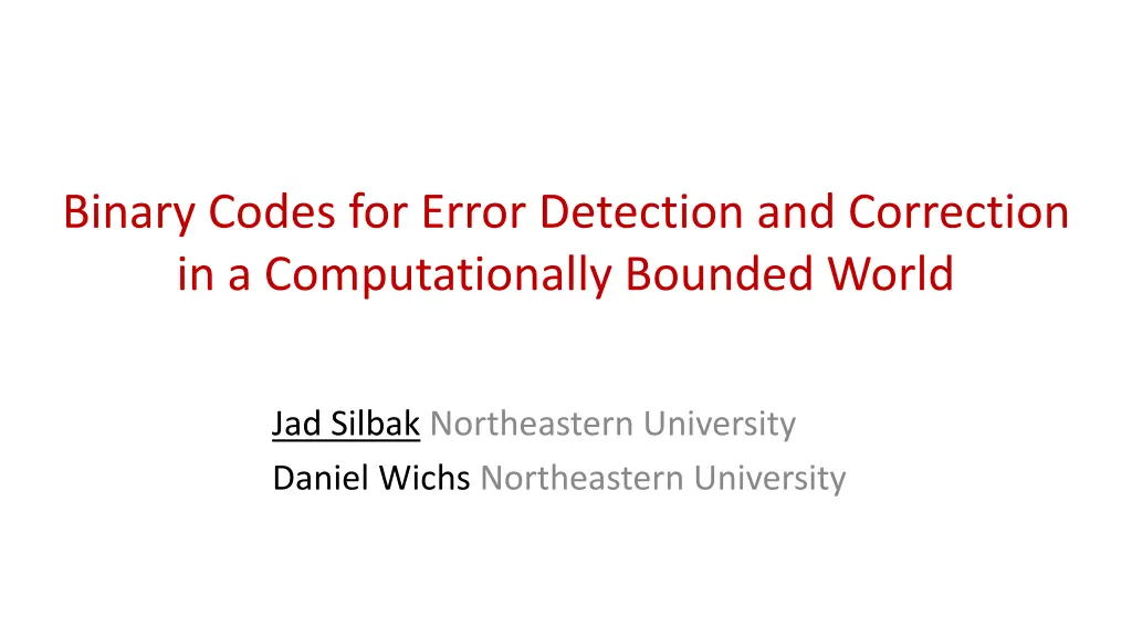 binary codes for error detection and correction n.w