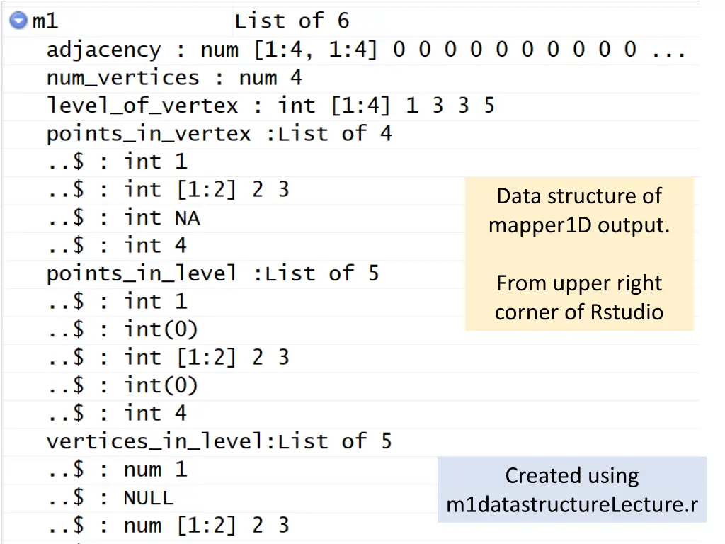 data structure of mapper1d output n.w