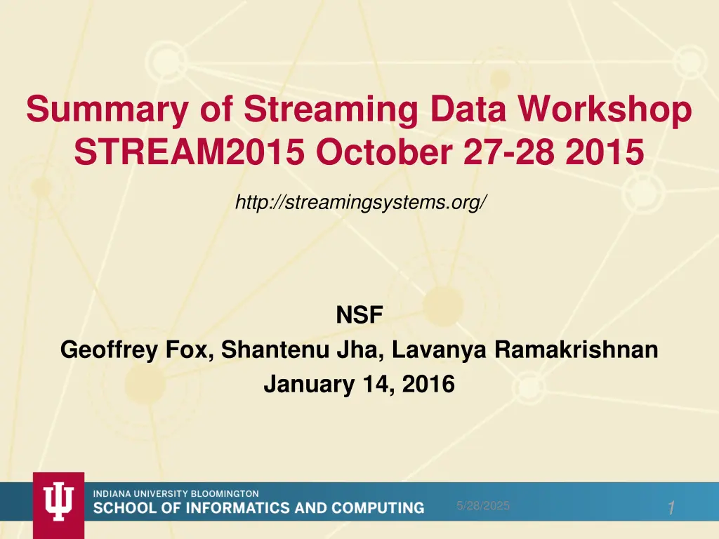 summary of streaming data workshop stream2015 n.w