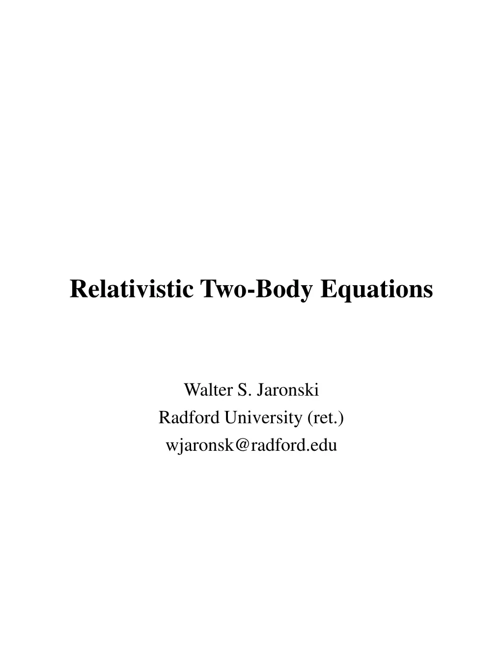 relativistic two body equations n.w