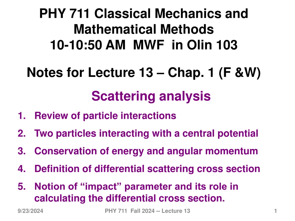 phy 711 classical mechanics and mathematical n.w
