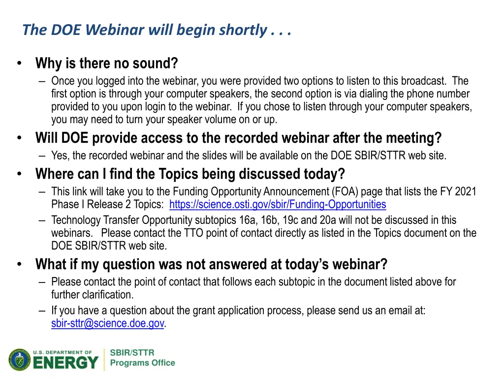 the doe webinar will begin shortly n.w