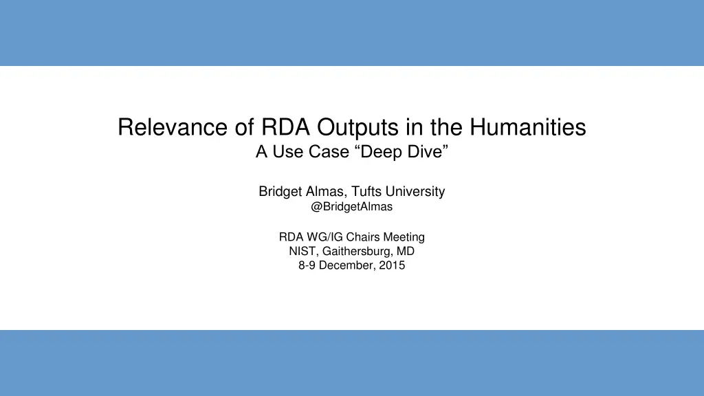 relevance of rda outputs in the humanities n.w