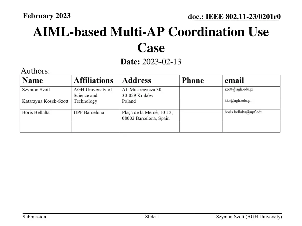 february 2023 aiml based multi ap coordination n.w