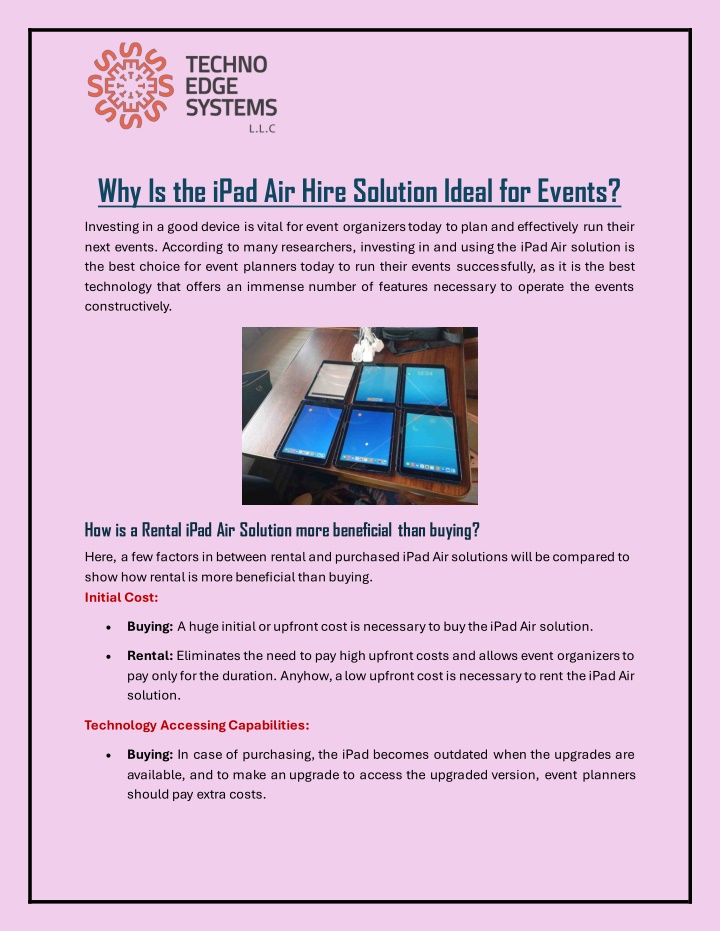 why is the ipad air hire solution ideal for events n.w