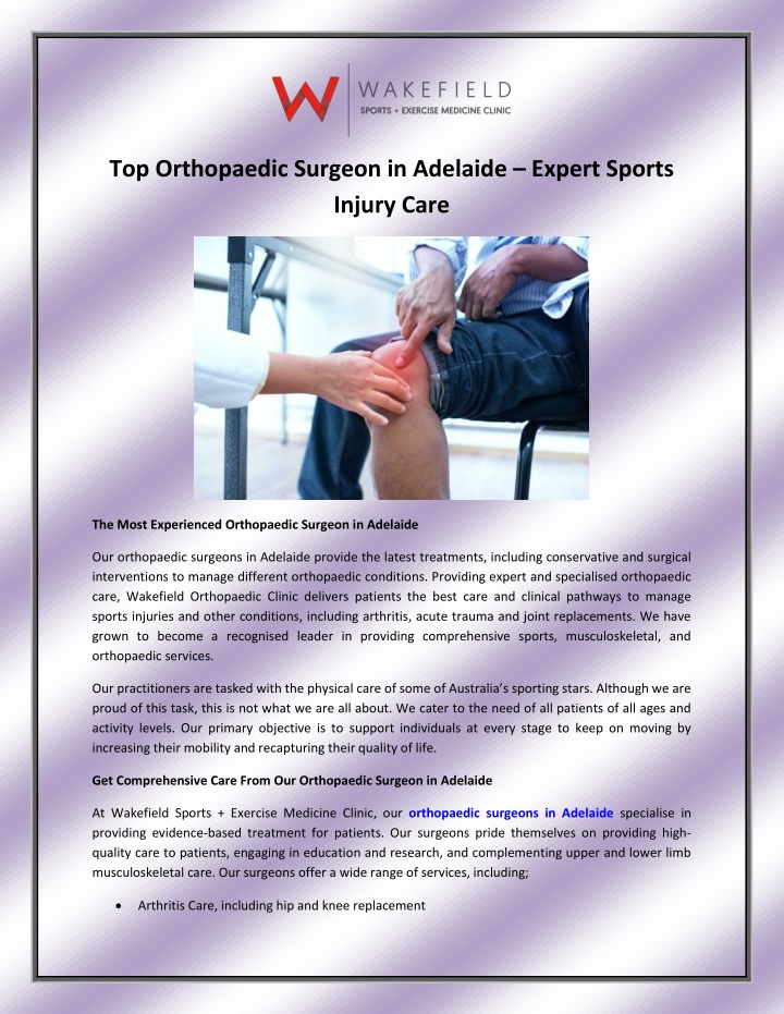 top orthopaedic surgeon in adelaide expert sports n.w
