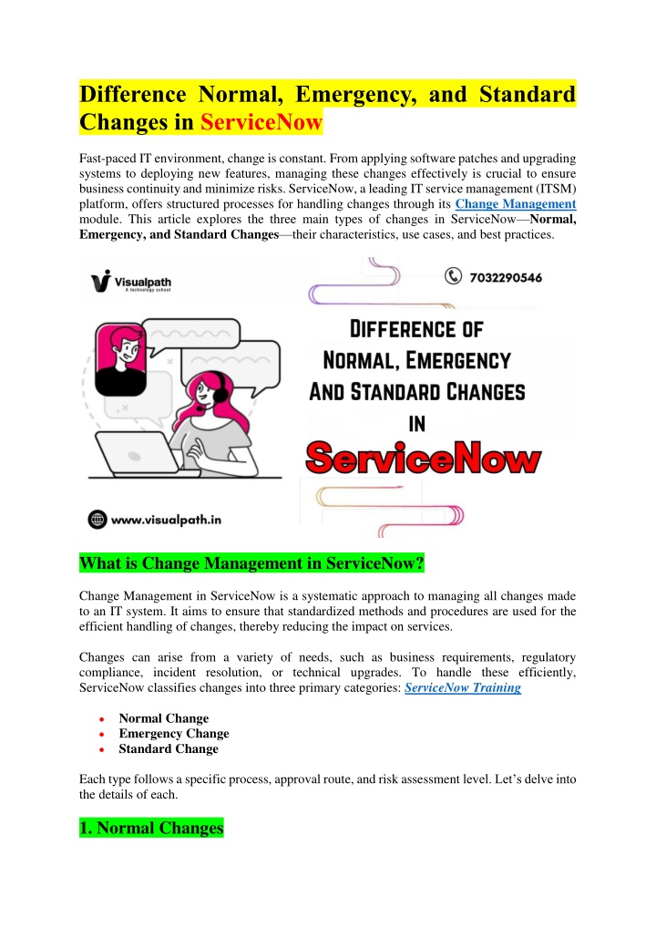 difference normal emergency and standard changes n.w