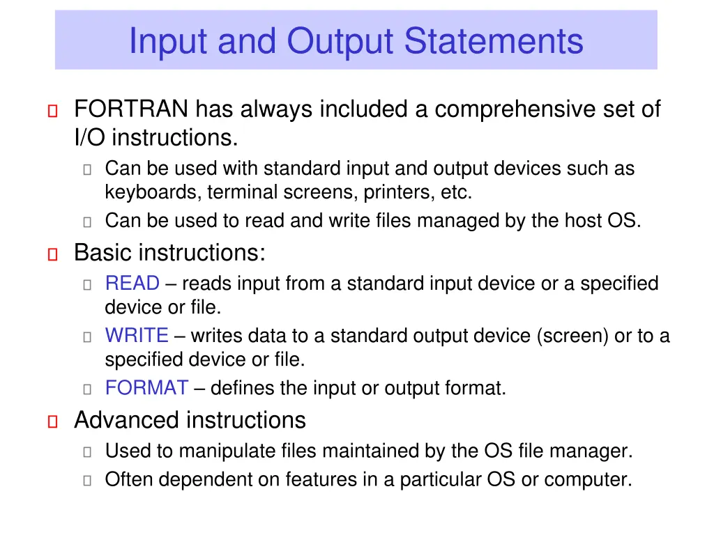 input and output statements n.w