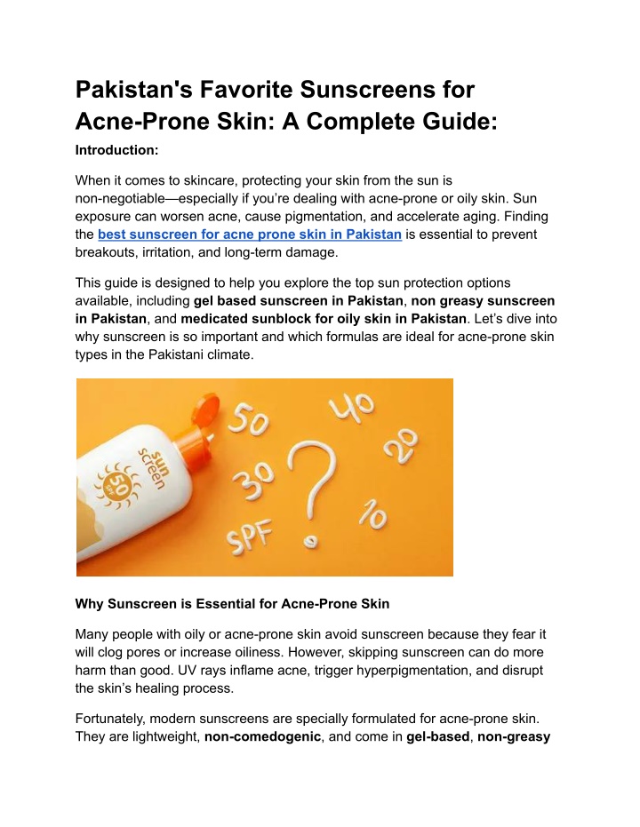 pakistan s favorite sunscreens for acne prone n.w
