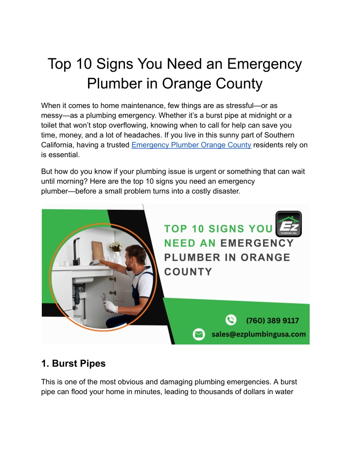 top 10 signs you need an emergency plumber n.w