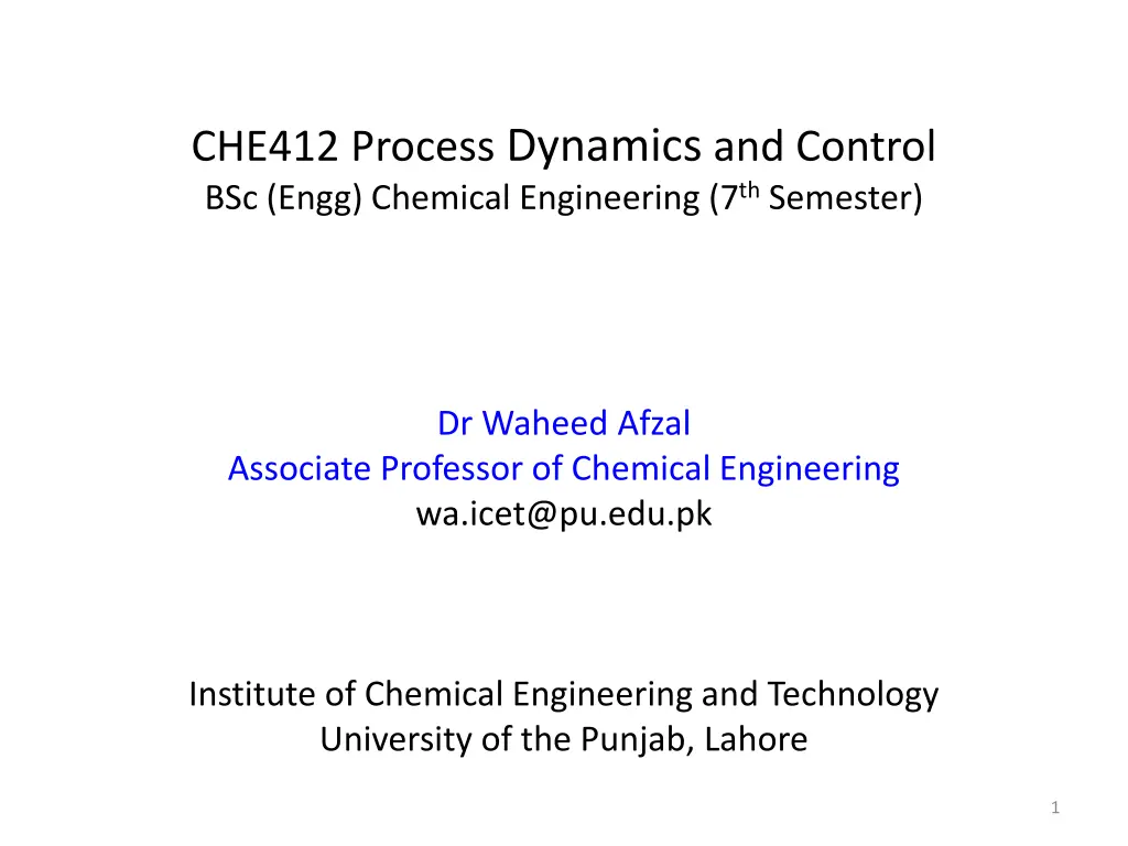 che412 process dynamics and control bsc engg n.w