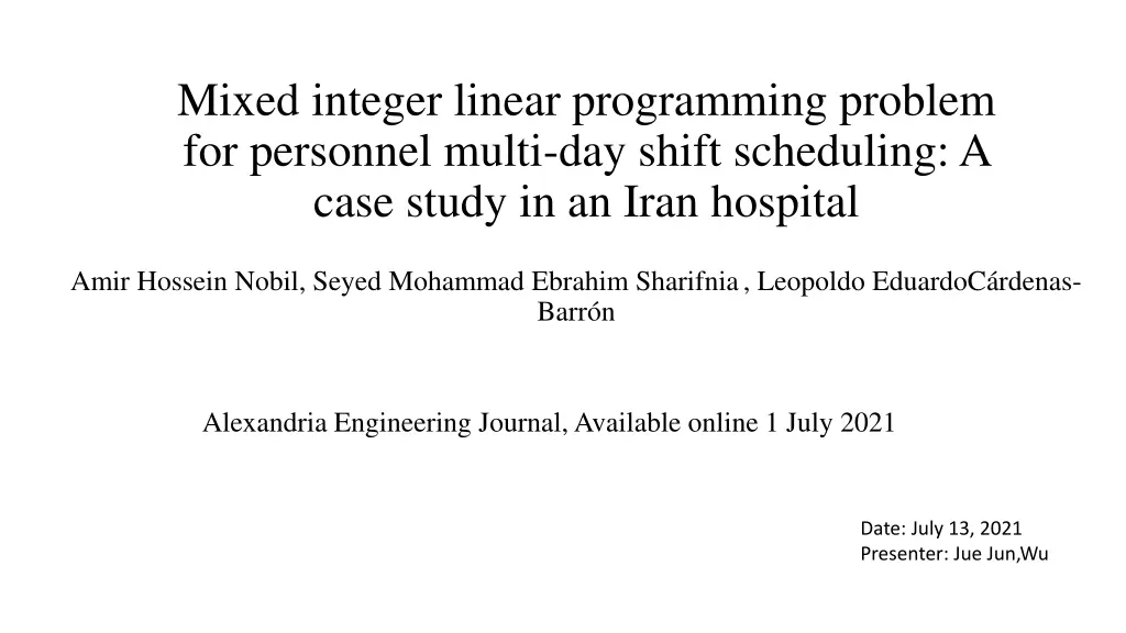 mixed integer linear programming problem n.w