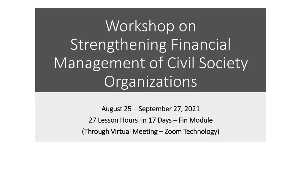 workshop on strengthening financial management n.w
