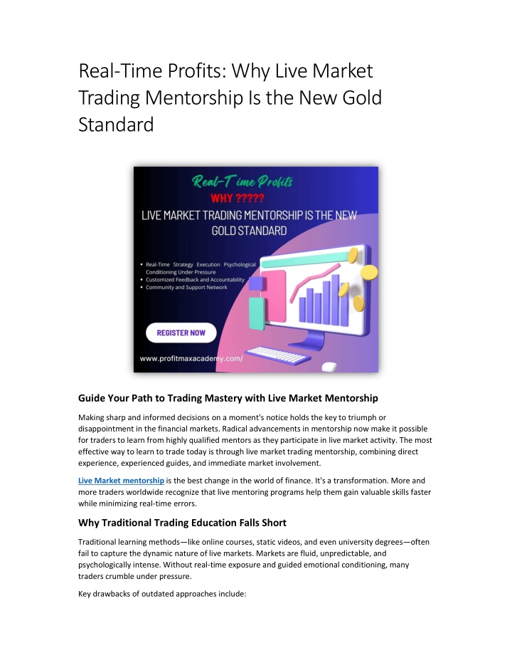 real time profits why live market trading n.w