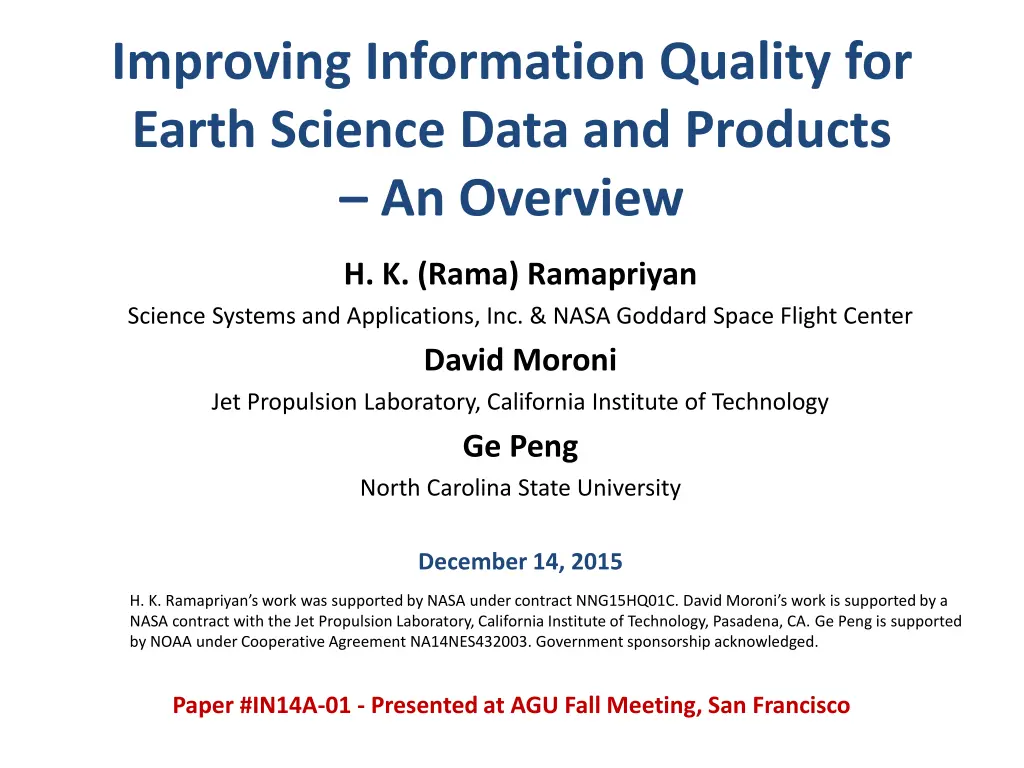 improving information quality for earth science n.w