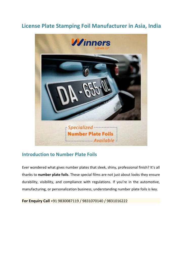 license plate stamping foil manufacturer in asia n.w