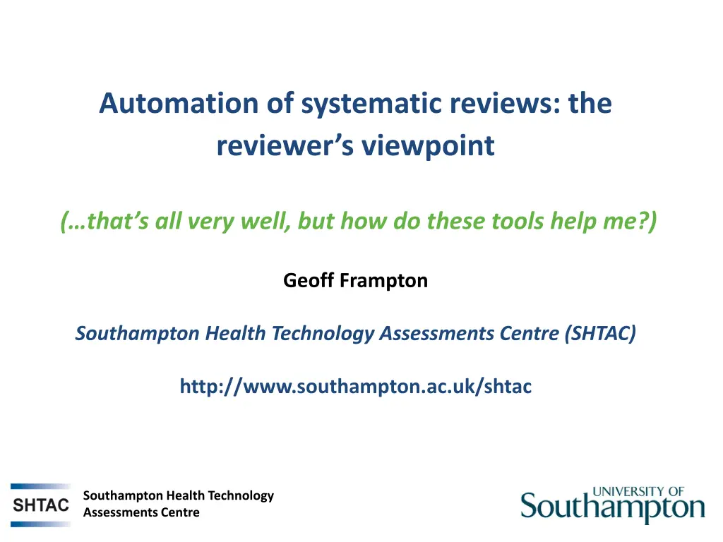 automation of systematic reviews the reviewer n.w