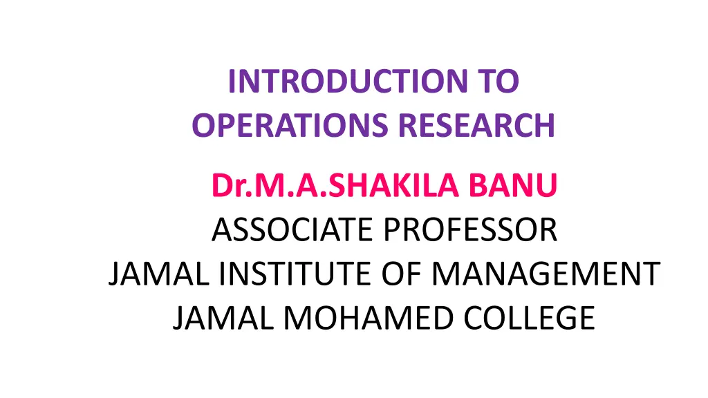 introduction to operations research n.w