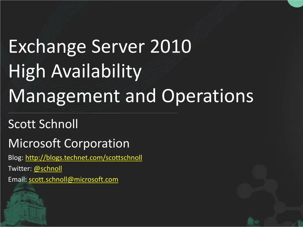 exchange server 2010 high availability management n.w