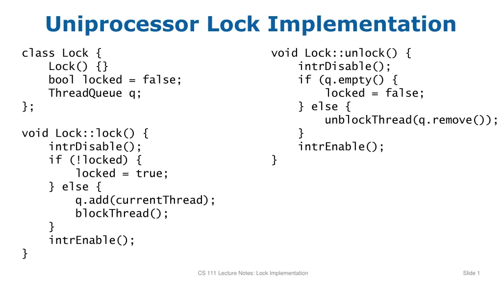 uniprocessor lock implementation n.w
