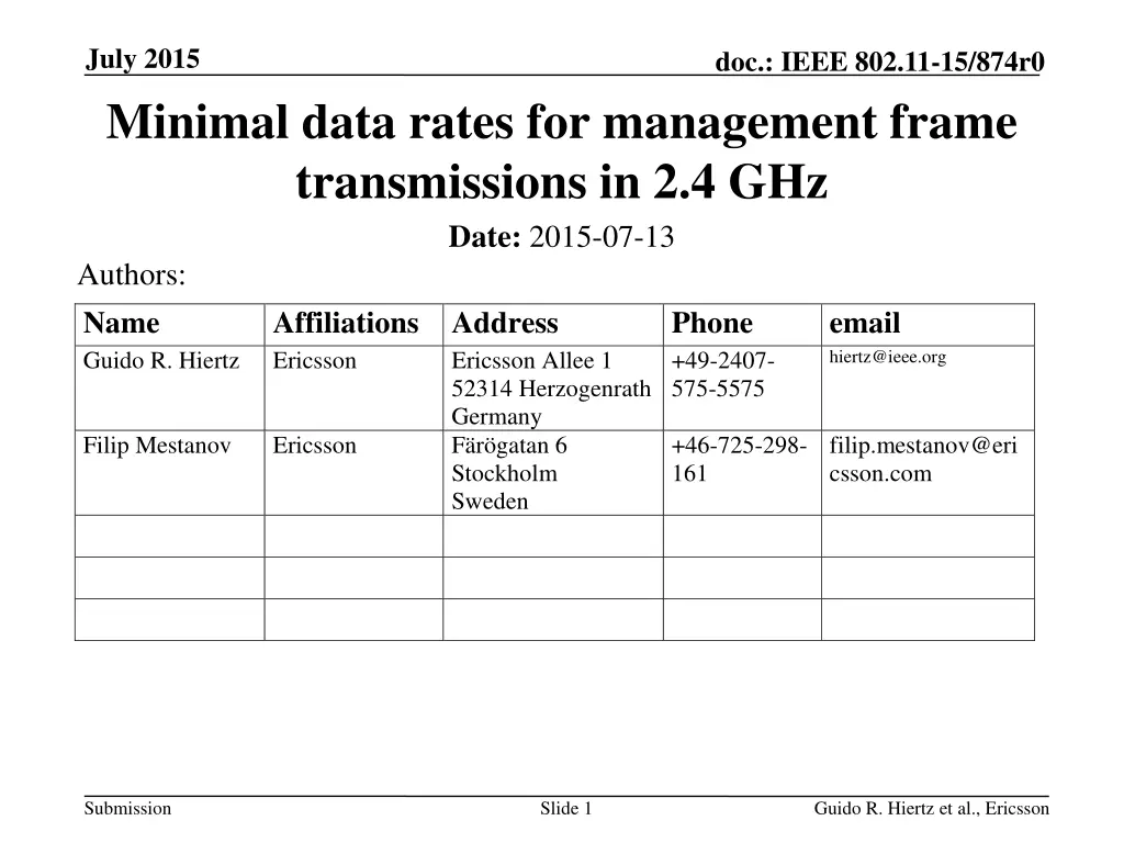 july 2015 minimal data rates for management frame n.w
