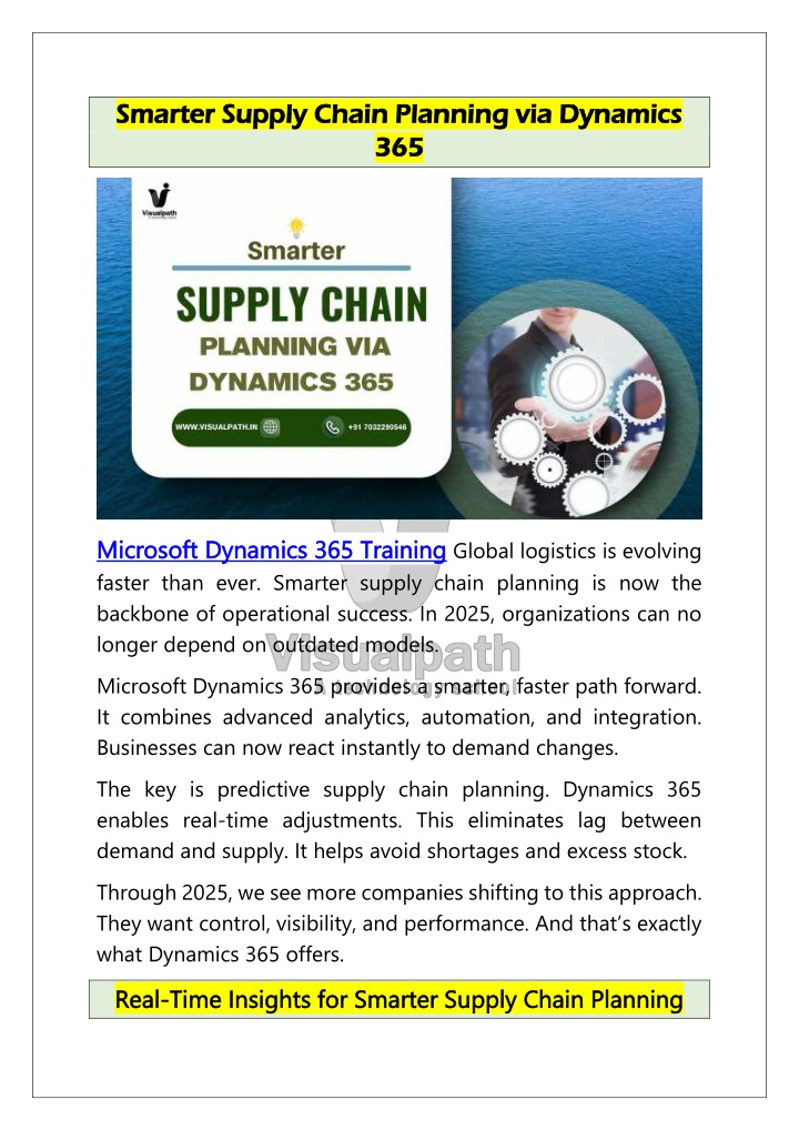 smarter supply chain planning via dynamics n.w