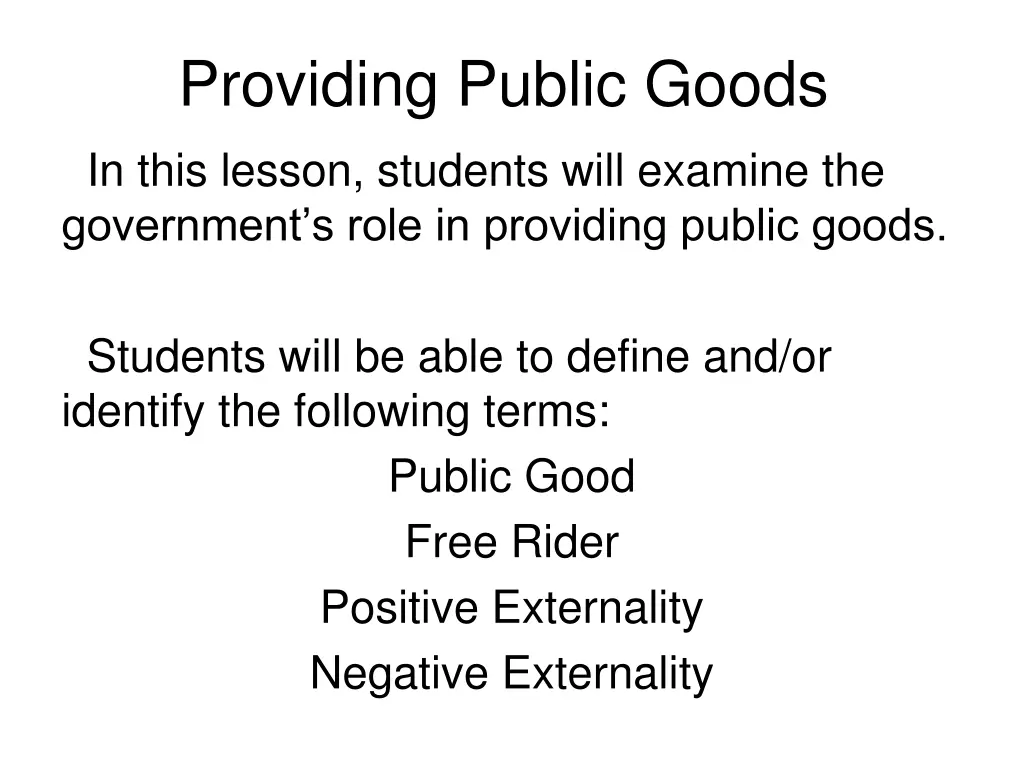 providing public goods n.w