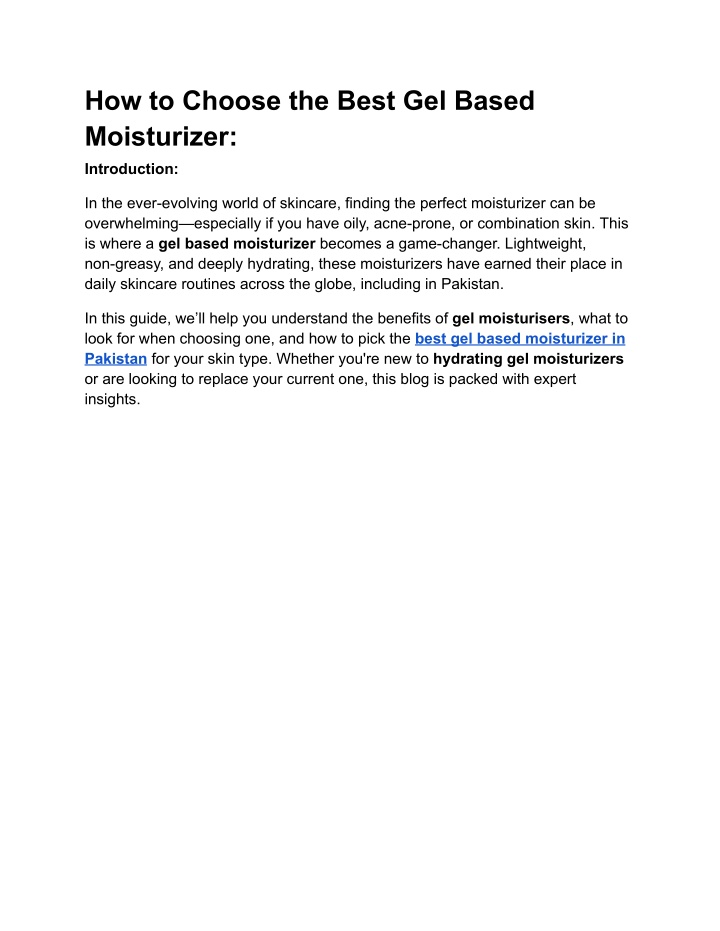 how to choose the best gel based moisturizer n.w