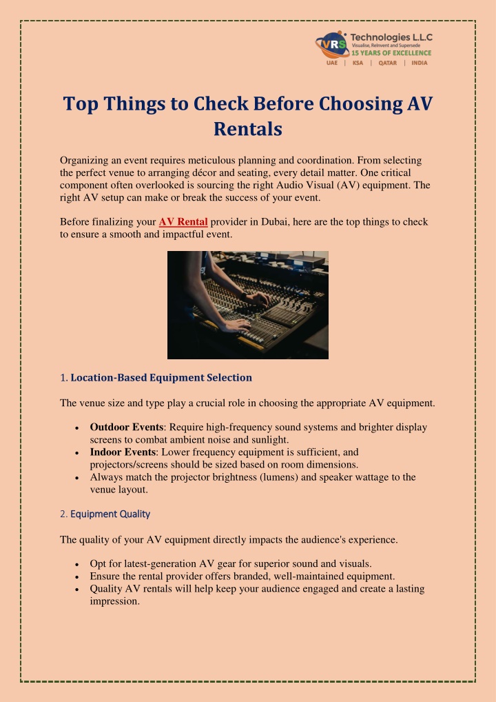 top things to check before choosing av rentals n.w