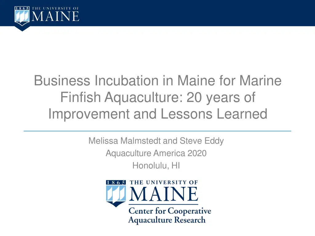business incubation in maine for marine finfish n.w
