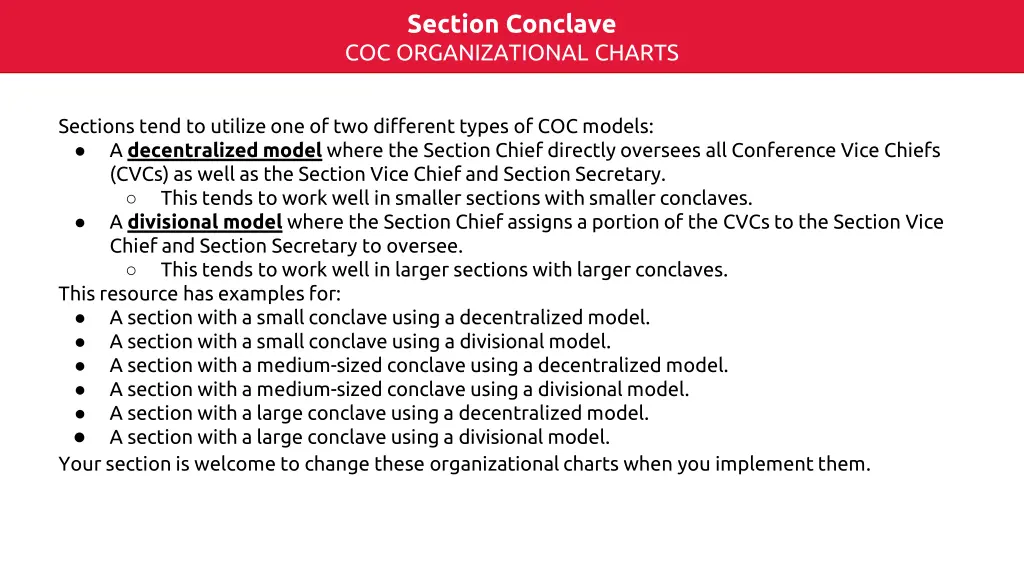 section conclave coc organizational charts n.w