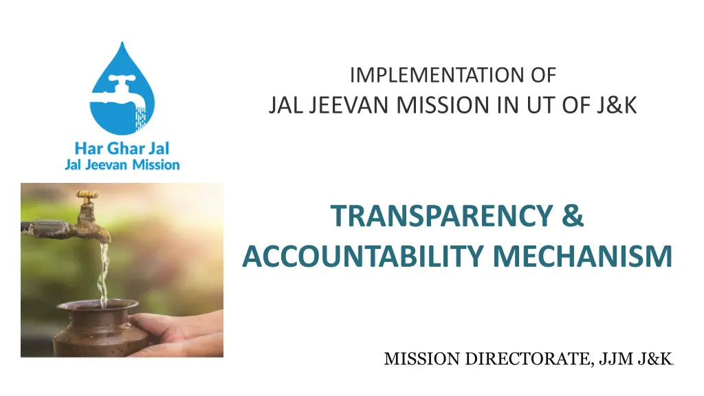 implementation of jal jeevan mission in ut of j k n.w