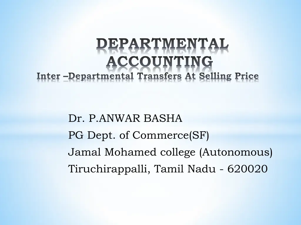 departmental accounting inter departmental n.w